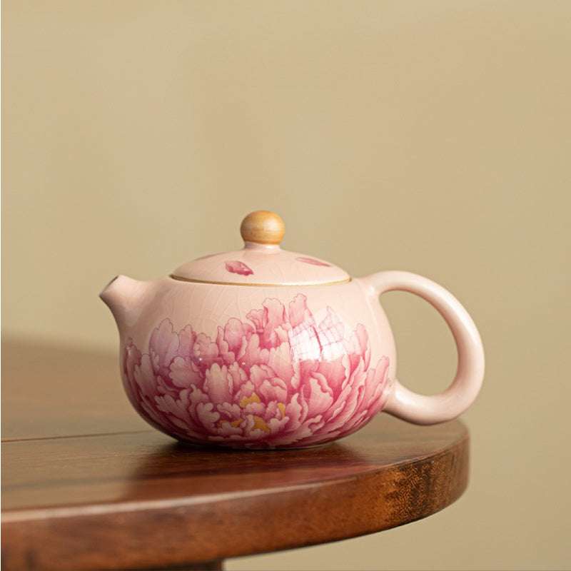 Peony Ru kiln teapot ceramic tea set