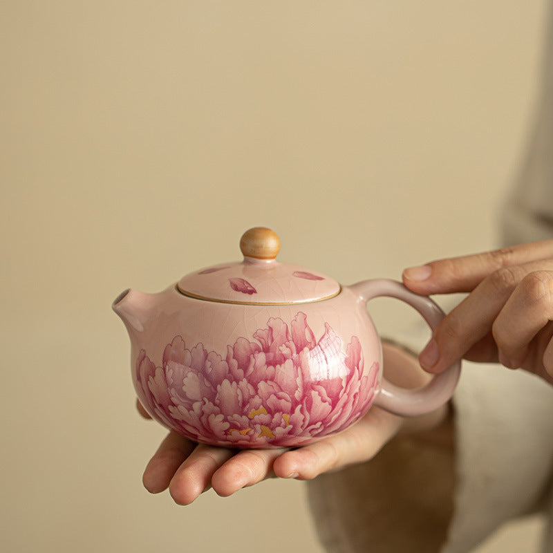 Peony Ru kiln teapot ceramic tea set