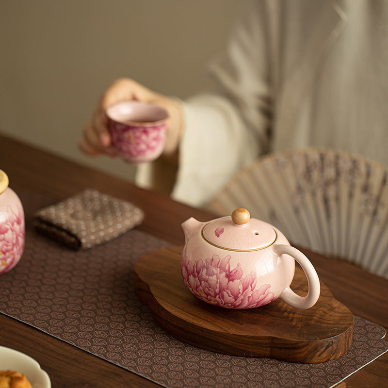 Peony Ru kiln teapot ceramic tea set