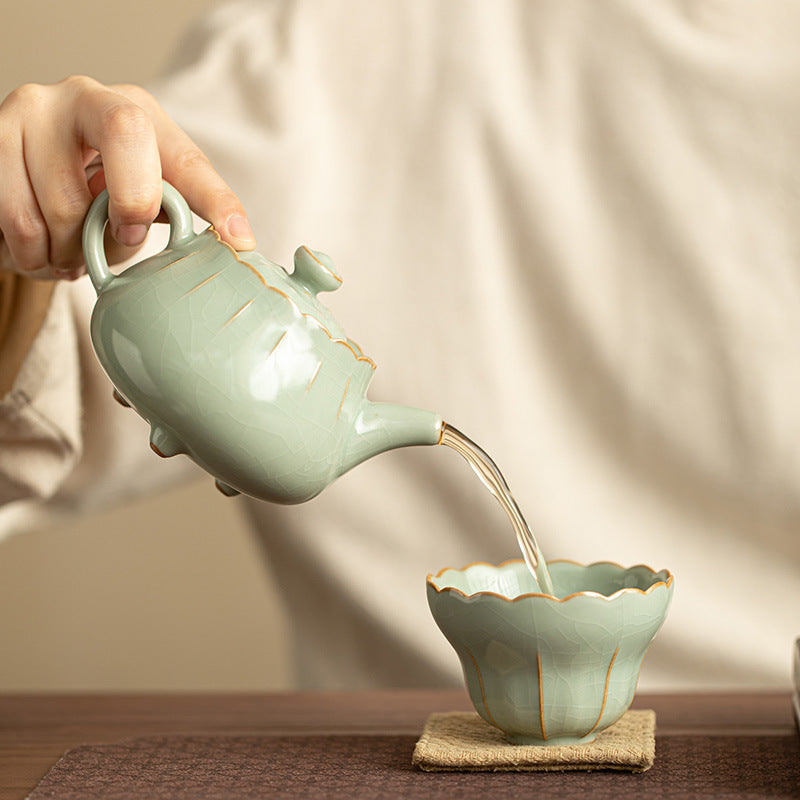 Chinese tea set, hand-cracked ceramic teapot