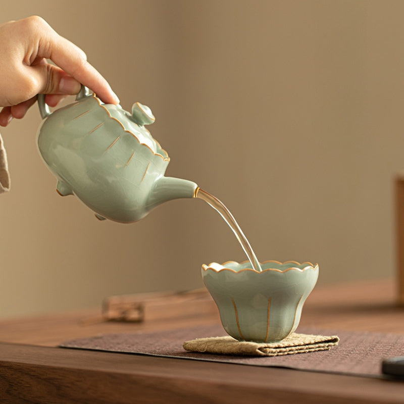 Chinese tea set, hand-cracked ceramic teapot