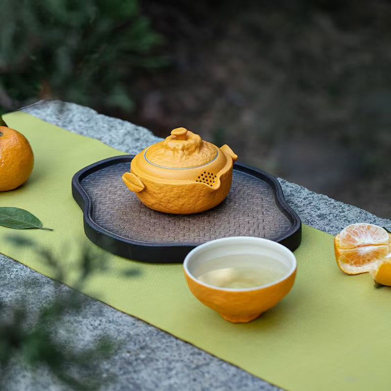 Chinese tea set, handmade, good luck ugly orange hand-clawed pot quick cup