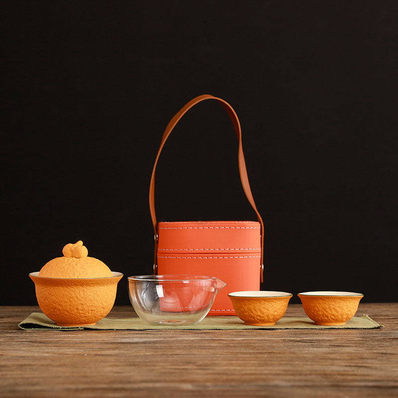 Chinese tea set, handmade, good luck orange teacup