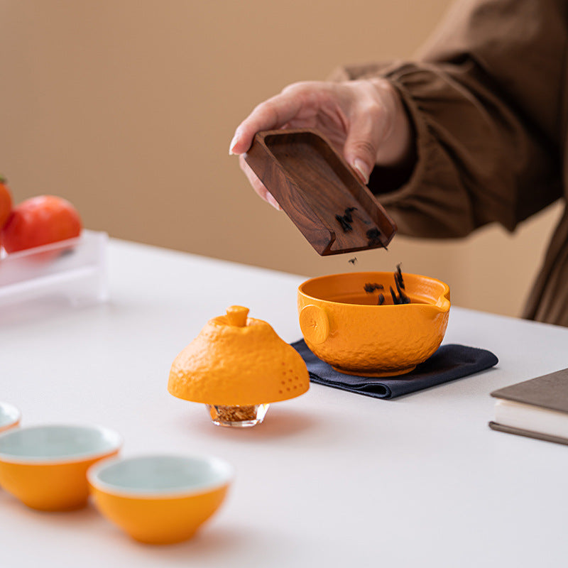 Chinese tea set, handmade, good luck ugly orange hand-clawed pot quick cup