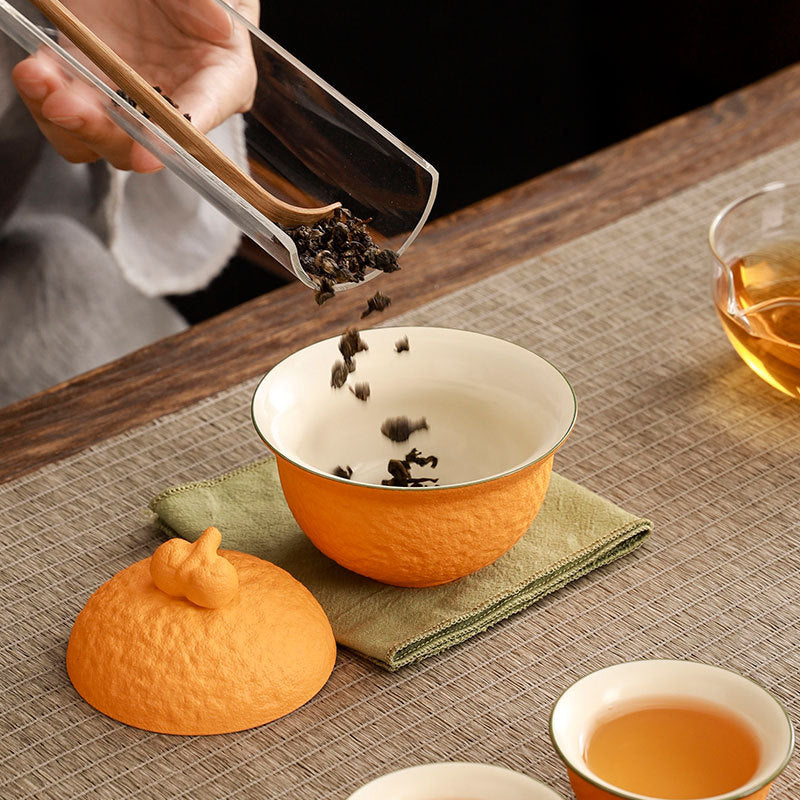 Chinese tea set, handmade, good luck orange teacup