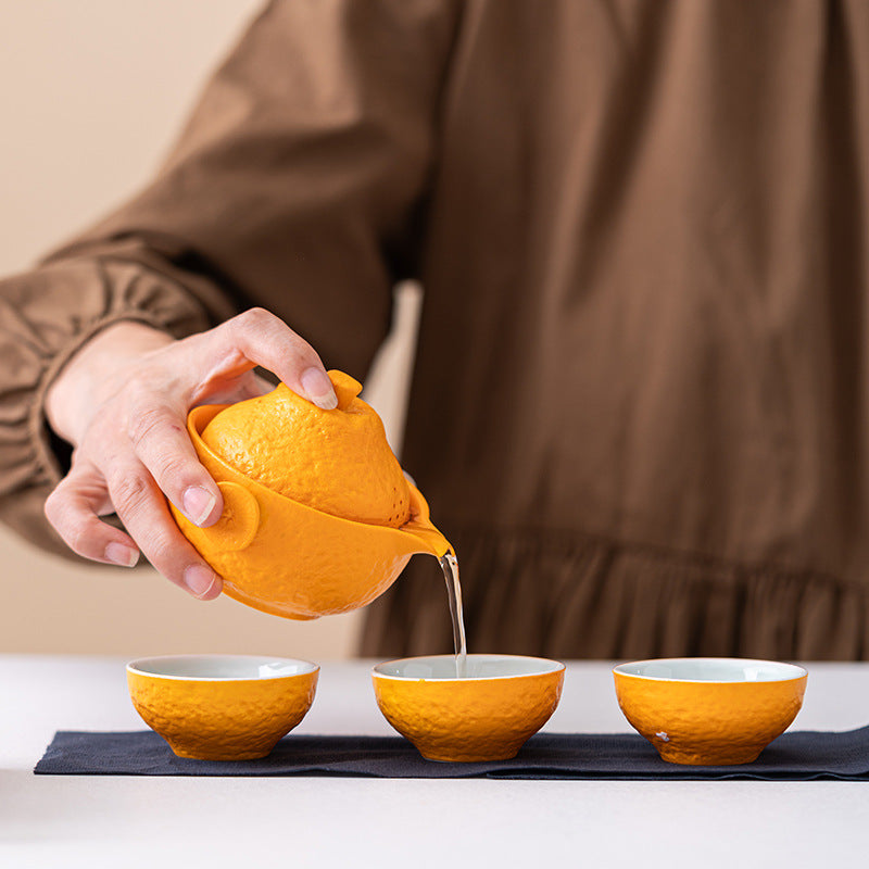 Chinese tea set, handmade, good luck ugly orange hand-clawed pot quick cup