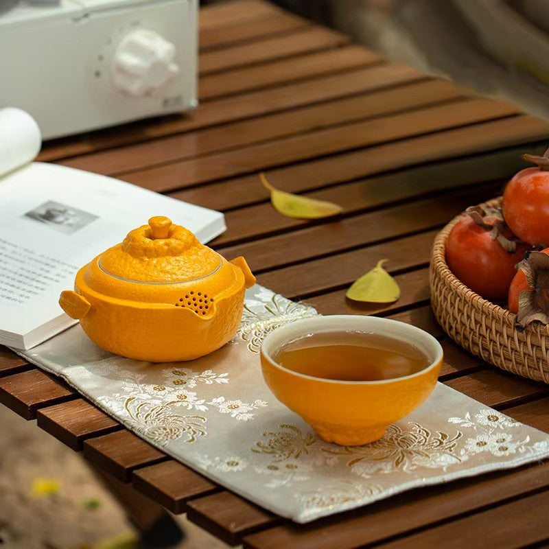 Chinese tea set, handmade, good luck ugly orange hand-clawed pot quick cup