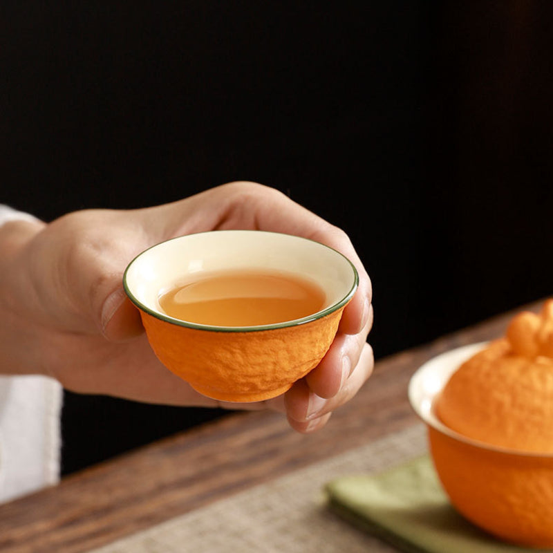 Chinese tea set, handmade, good luck orange teacup