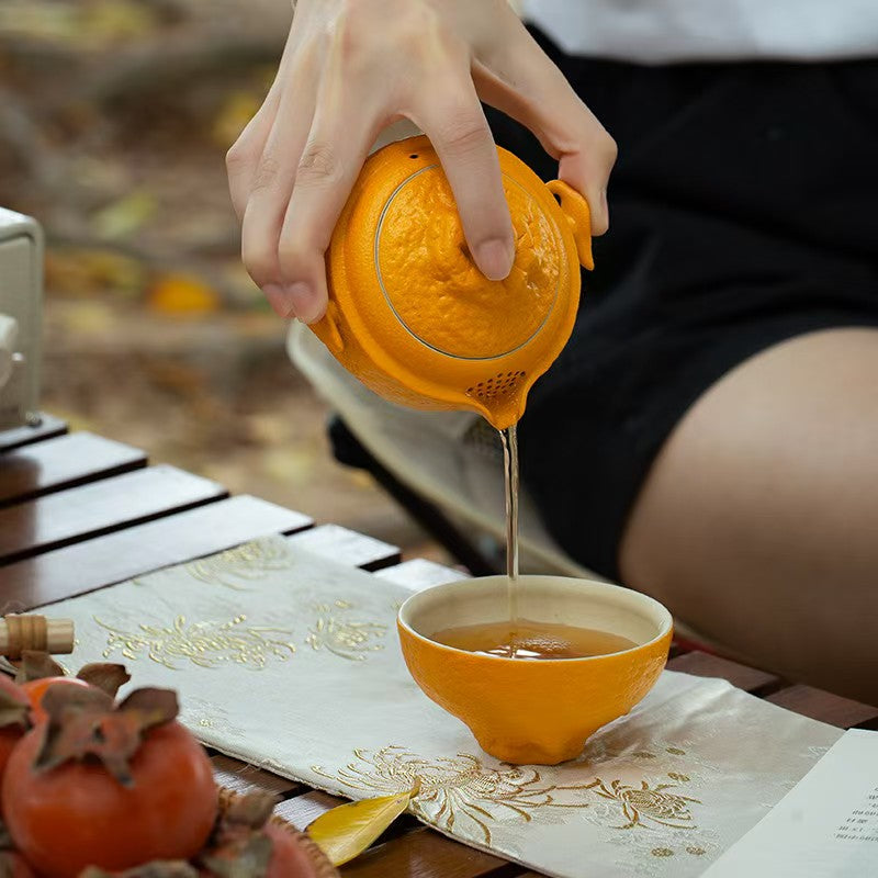 Chinese tea set, handmade, good luck ugly orange hand-clawed pot quick cup