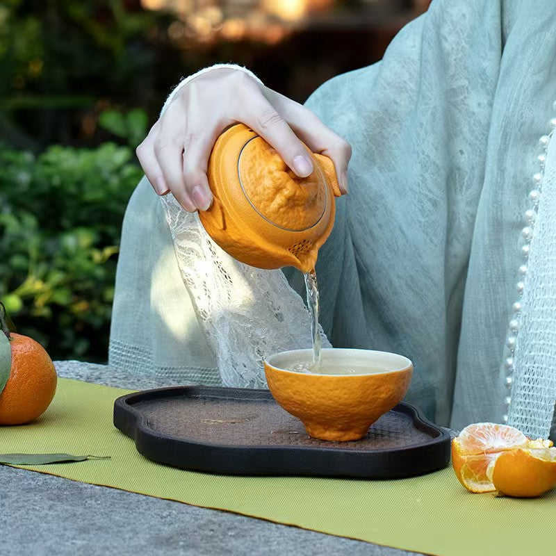 Chinese tea set, handmade, good luck ugly orange hand-clawed pot quick cup