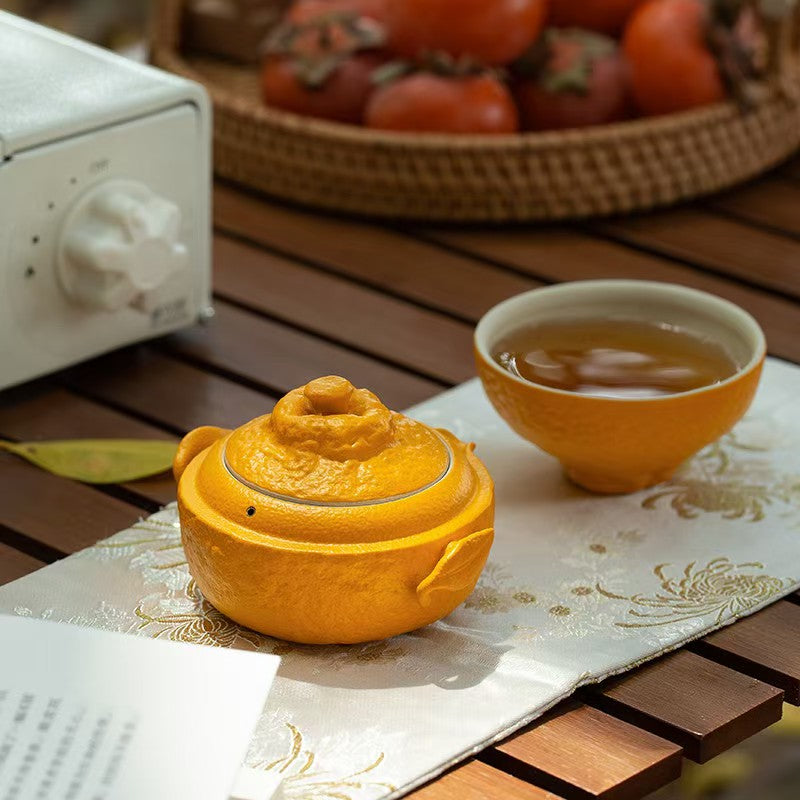 Chinese tea set, handmade, good luck ugly orange hand-clawed pot quick cup