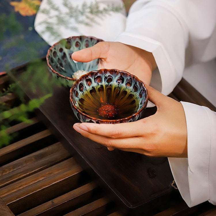 Chinese tea set, Jianzhan, Lotus double teacup set