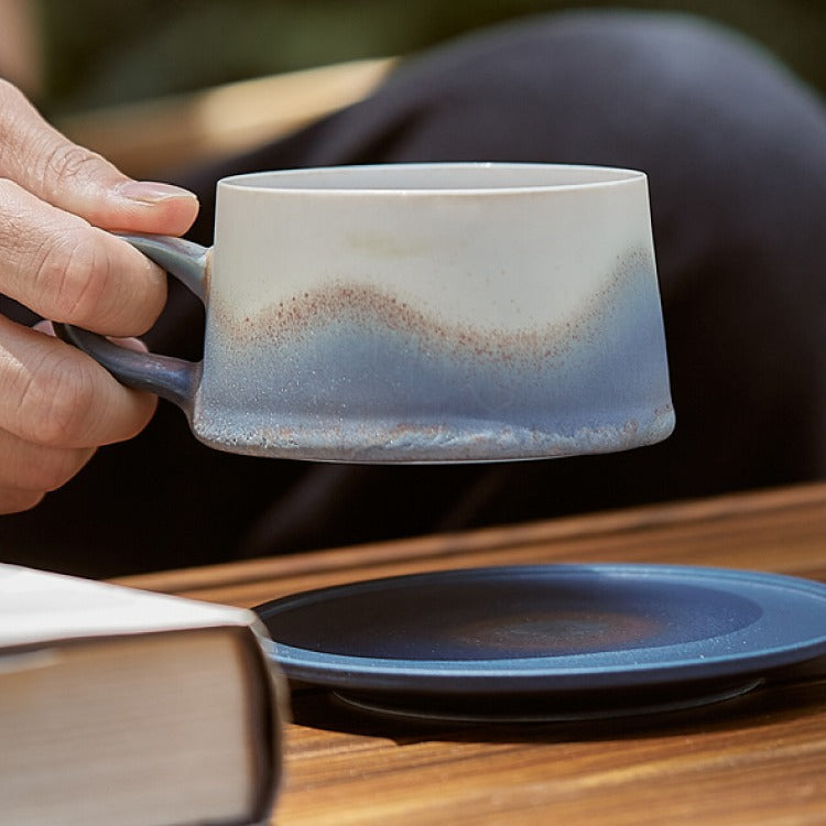 Traditional craftsmanship, mountain and sea blue coffee cup