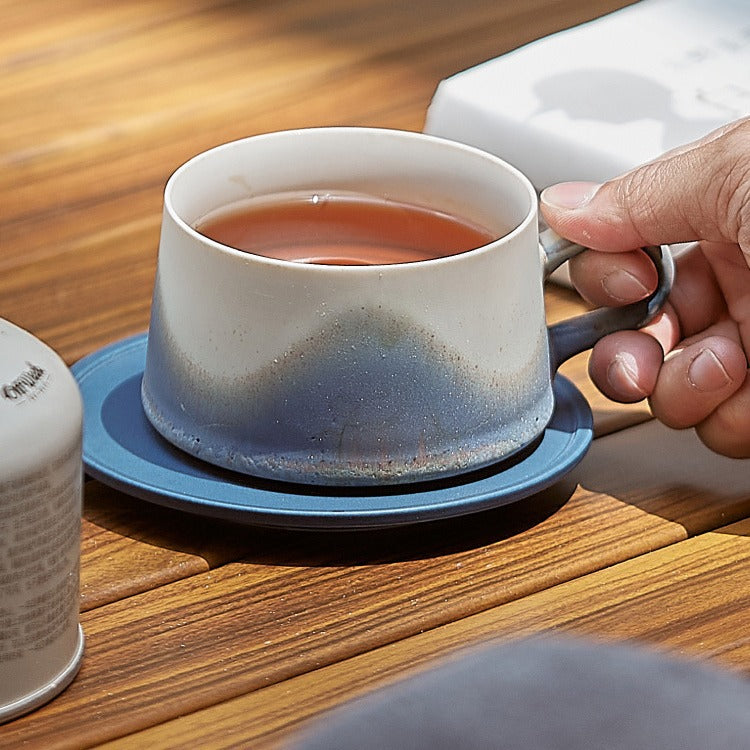 Traditional craftsmanship, mountain and sea blue coffee cup