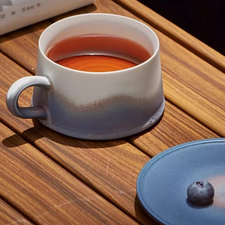 Traditional craftsmanship, mountain and sea blue coffee cup