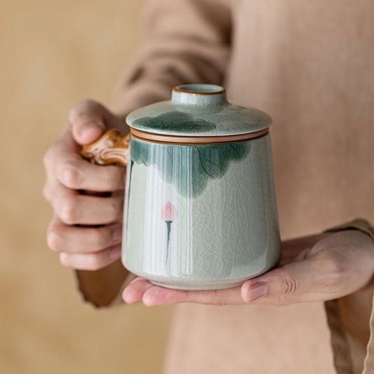 Chinese tea set, traditional craftsmanship, ice cracked hand-painted lotus teacup