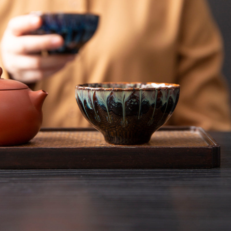 Chinese tea set, Jianzhan, Peacock double teacup set