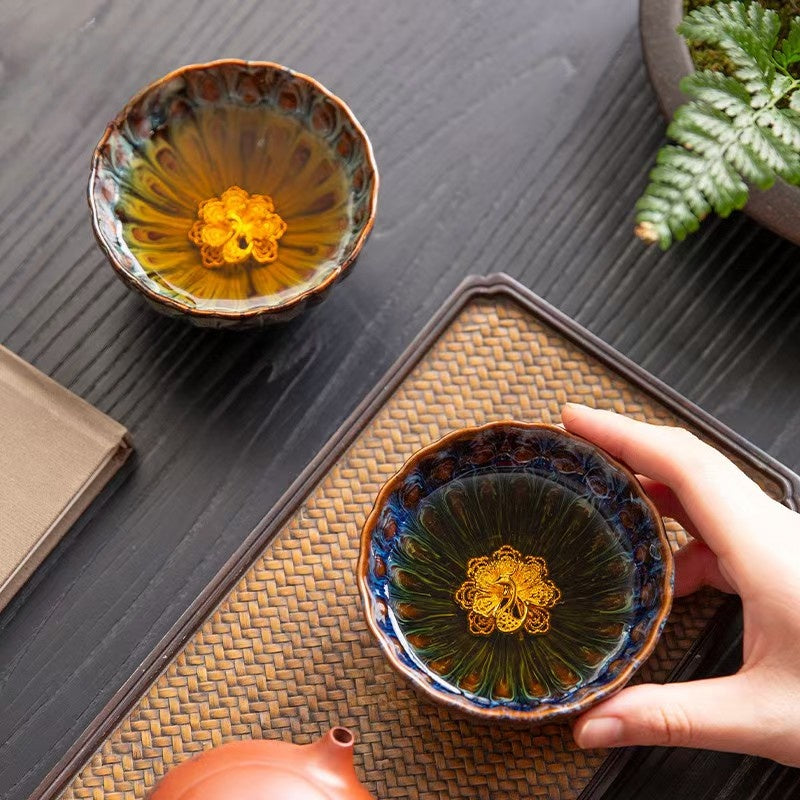 Chinese tea set, Jianzhan, Peacock double teacup set