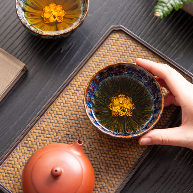 Chinese tea set, Jianzhan, Peacock double teacup set