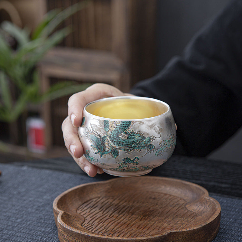 Chinese tea set, traditional craft, pure silver teacup