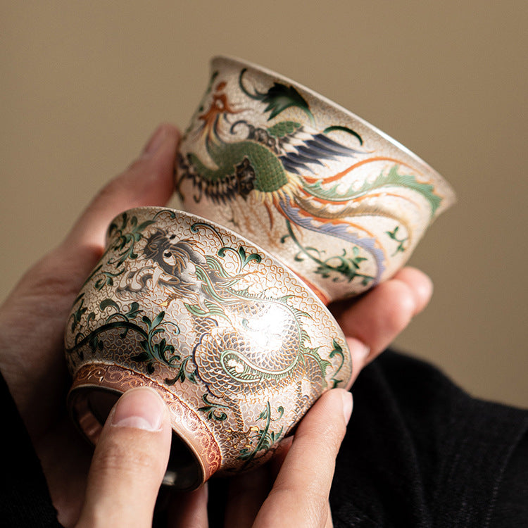 Chinese tea set, Dunhuang Dragon and Phoenix Auspicious Hundred Flowers Cup