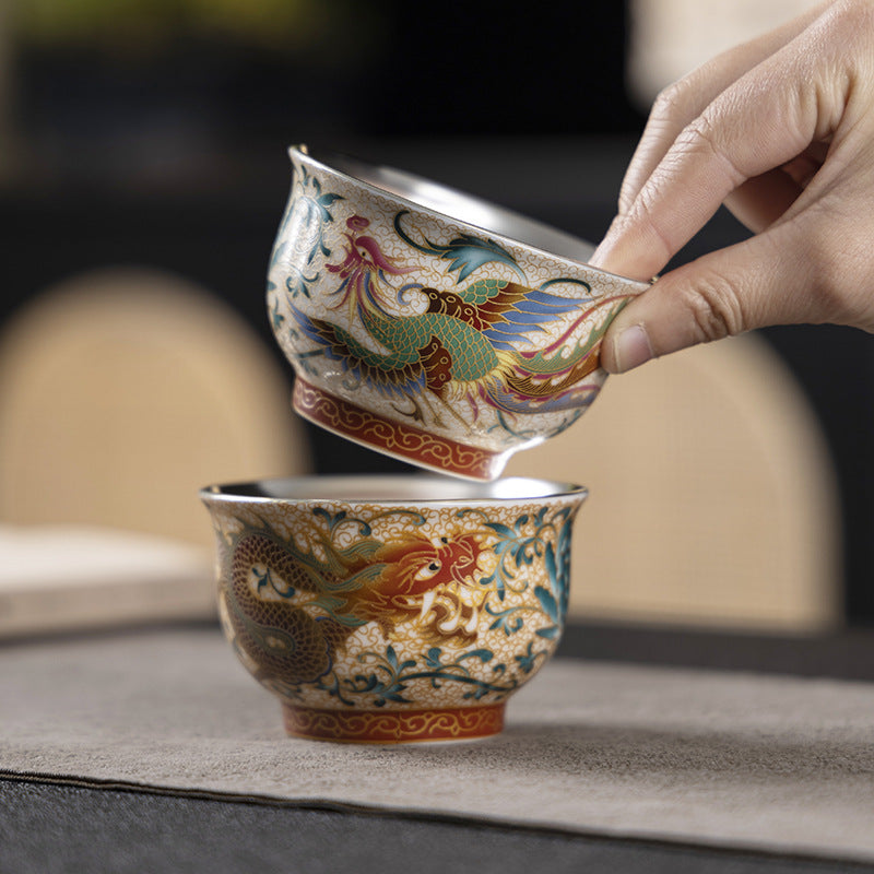 Chinese tea set, Dunhuang Dragon and Phoenix Auspicious Hundred Flowers Cup