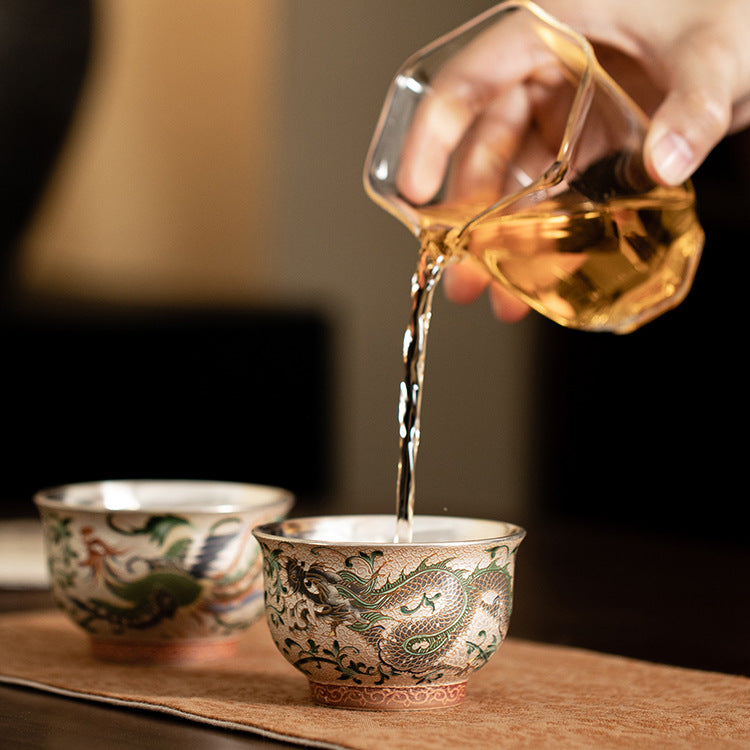 Chinese tea set, Dunhuang Dragon and Phoenix Auspicious Hundred Flowers Cup