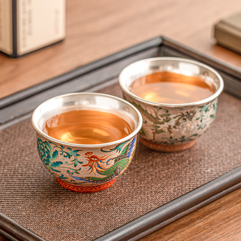 Chinese tea set, Dunhuang Dragon and Phoenix Auspicious Hundred Flowers Cup