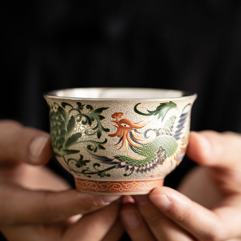 Chinese tea set, Dunhuang Dragon and Phoenix Auspicious Hundred Flowers Cup