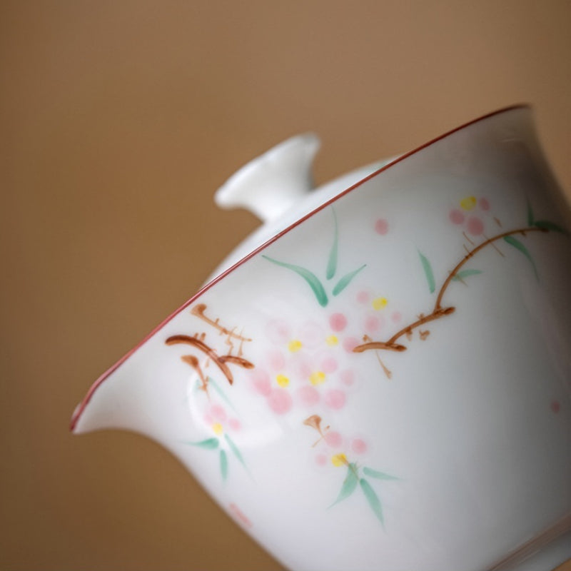 Chinese tea set, handmade, hand painted peach blossom travel set