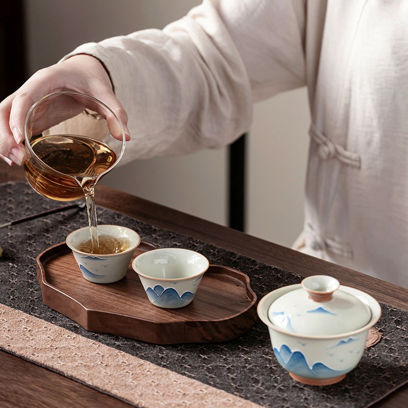 Chinese tea set, handmade tea set, hand-painted landscape travel set