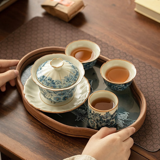 Chinese Tea Set，汝窑金万花茶具套装