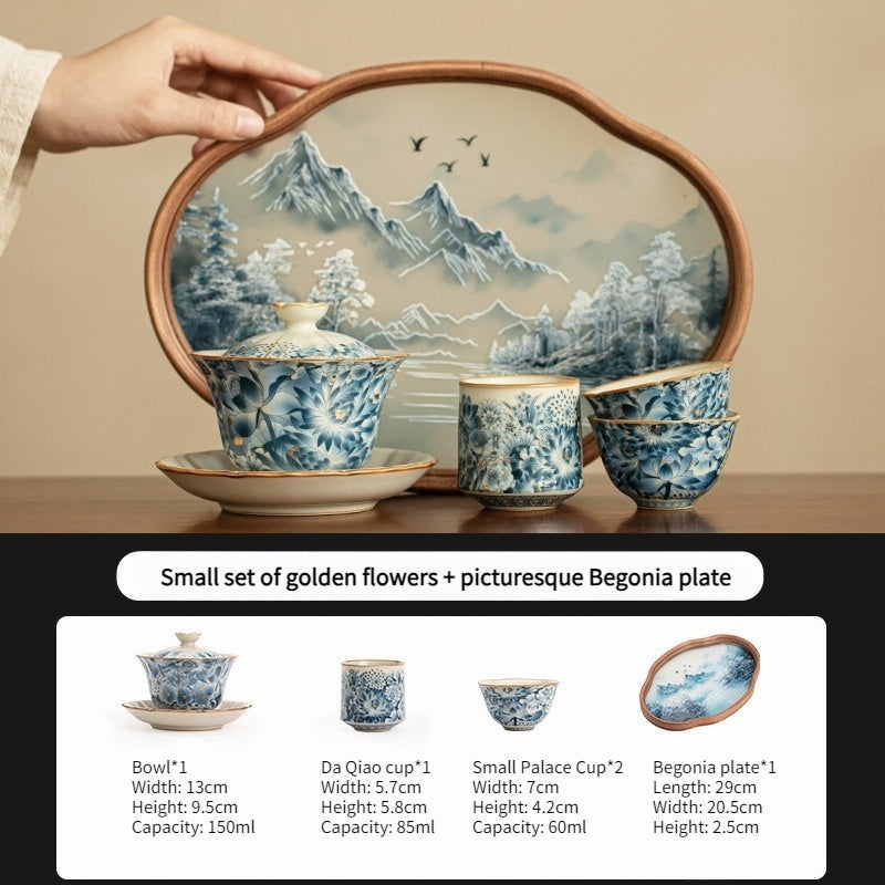 Chinese Tea Set，汝窑金万花茶具套装