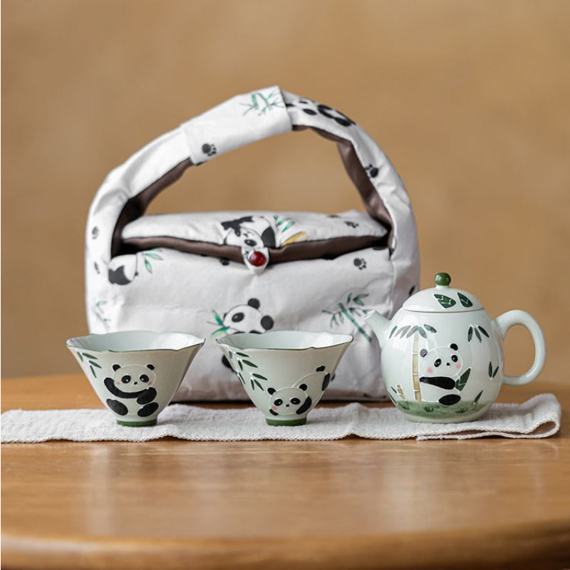 Chinese tea set, handmade, hand painted panda tea set