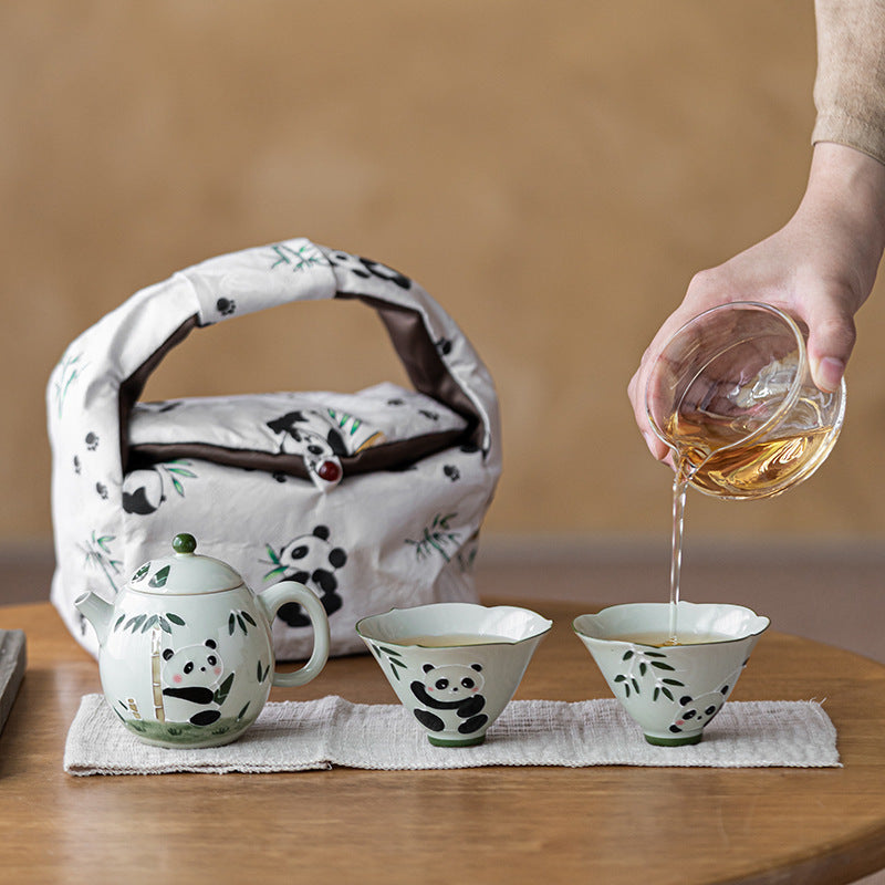 Chinese tea set, handmade, hand painted panda tea set