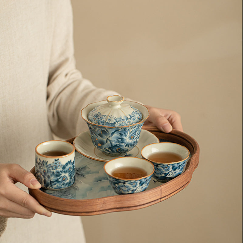 Chinese Tea Set，汝窑金万花茶具套装