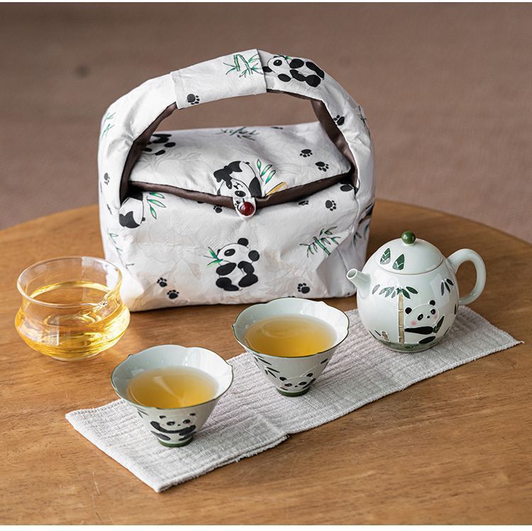 Chinese tea set, handmade, hand painted panda tea set