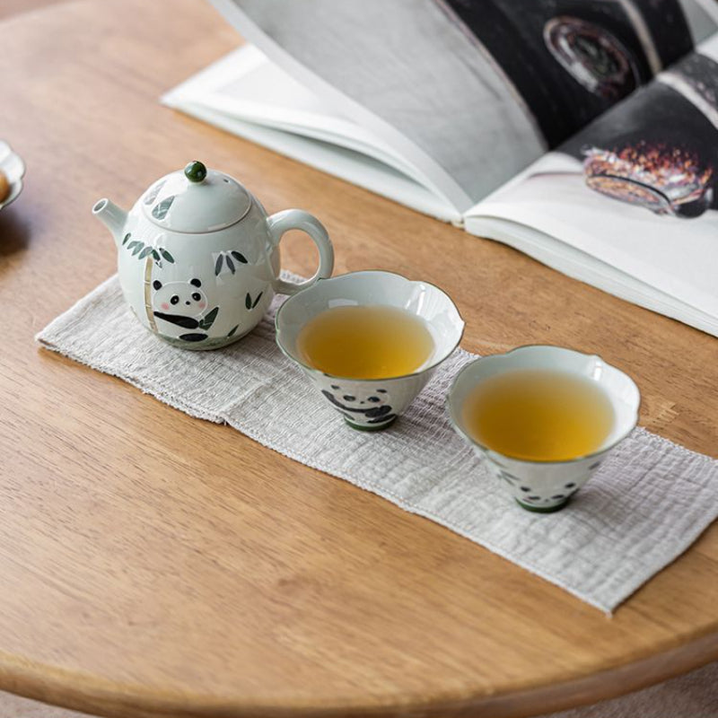 Chinese tea set, handmade, hand painted panda tea set