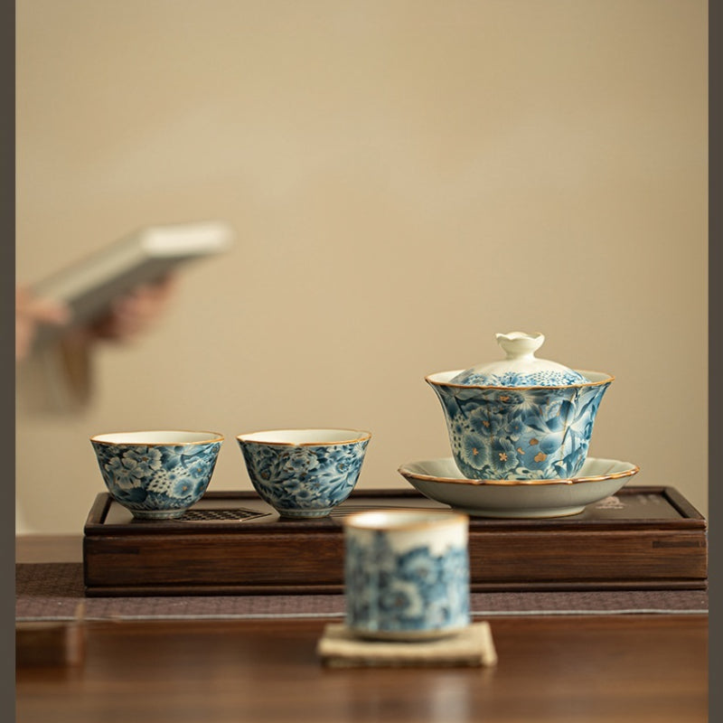 Chinese Tea Set，汝窑金万花茶具套装