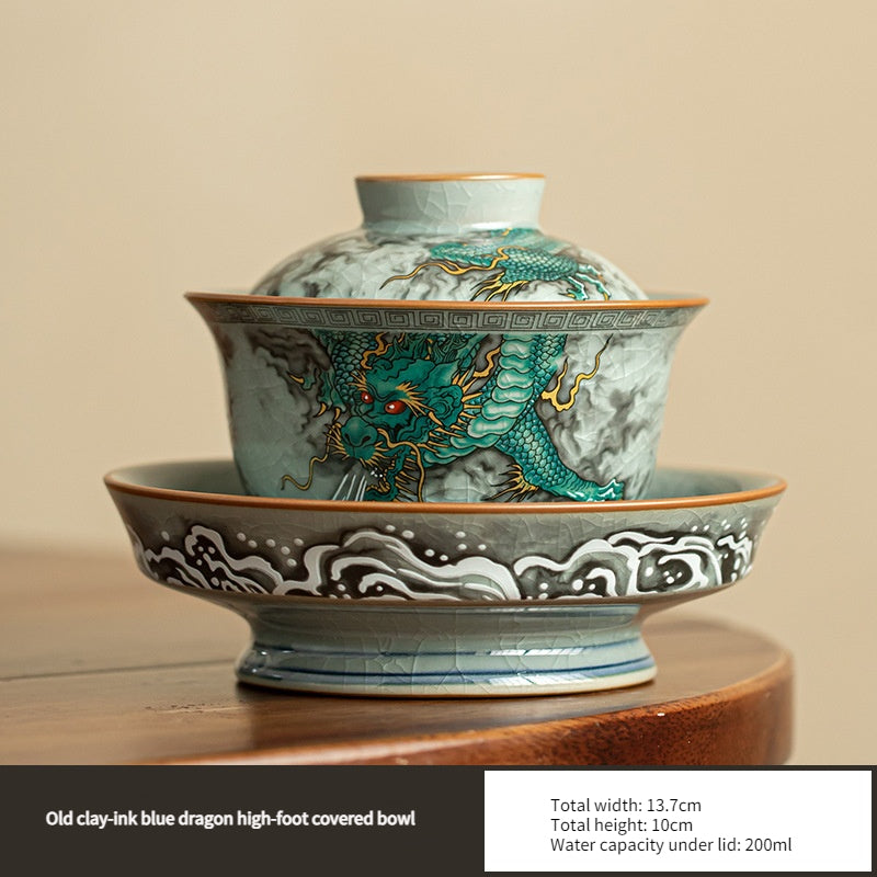 Traditional handicraft, Qinglong Sancai covered bowl, tea set