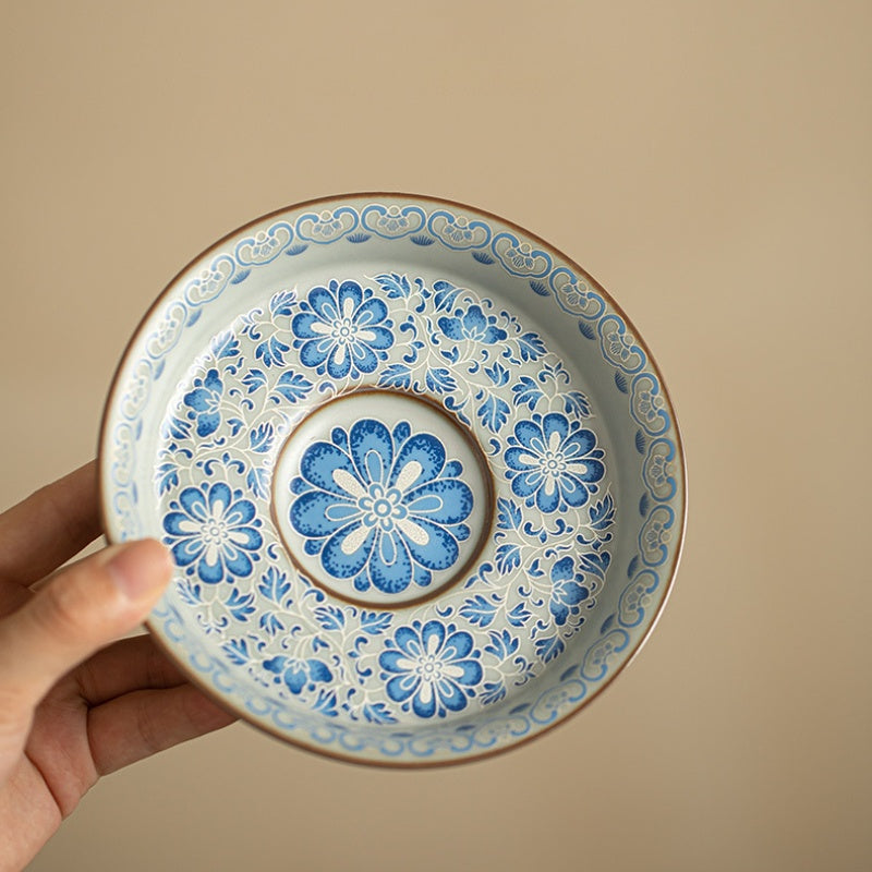 Chinese tea set, traditional craft, blue and white cup silver wire tea cup