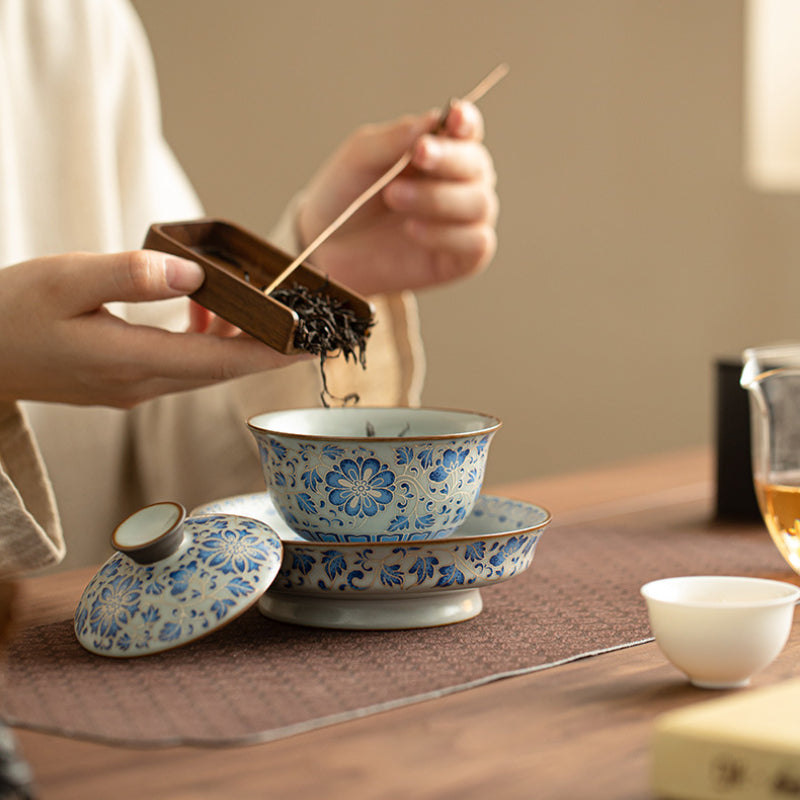 Chinese tea set, traditional craft, blue and white cup silver wire tea cup