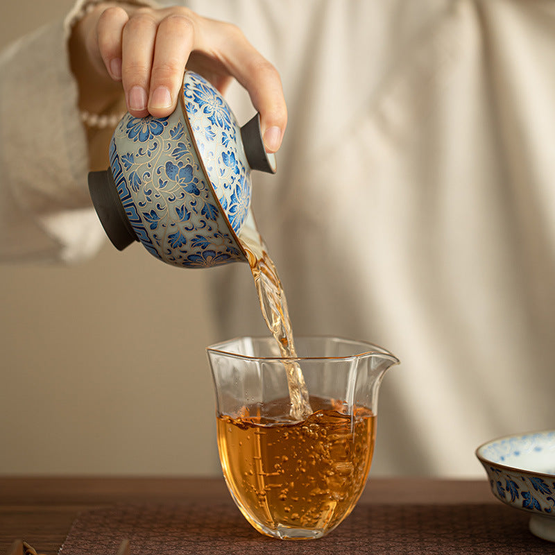 Chinese tea set, traditional craft, blue and white cup silver wire tea cup