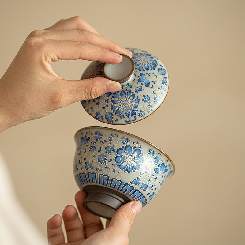 Chinese tea set, traditional craft, blue and white cup silver wire tea cup