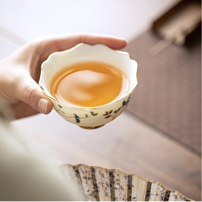 Chinese tea set, traditional craftsmanship, white porcelain gilded, tea set