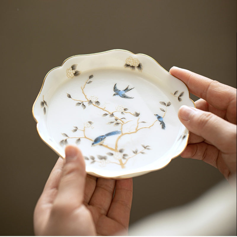 Chinese tea set, traditional craftsmanship, white porcelain gilded, tea set