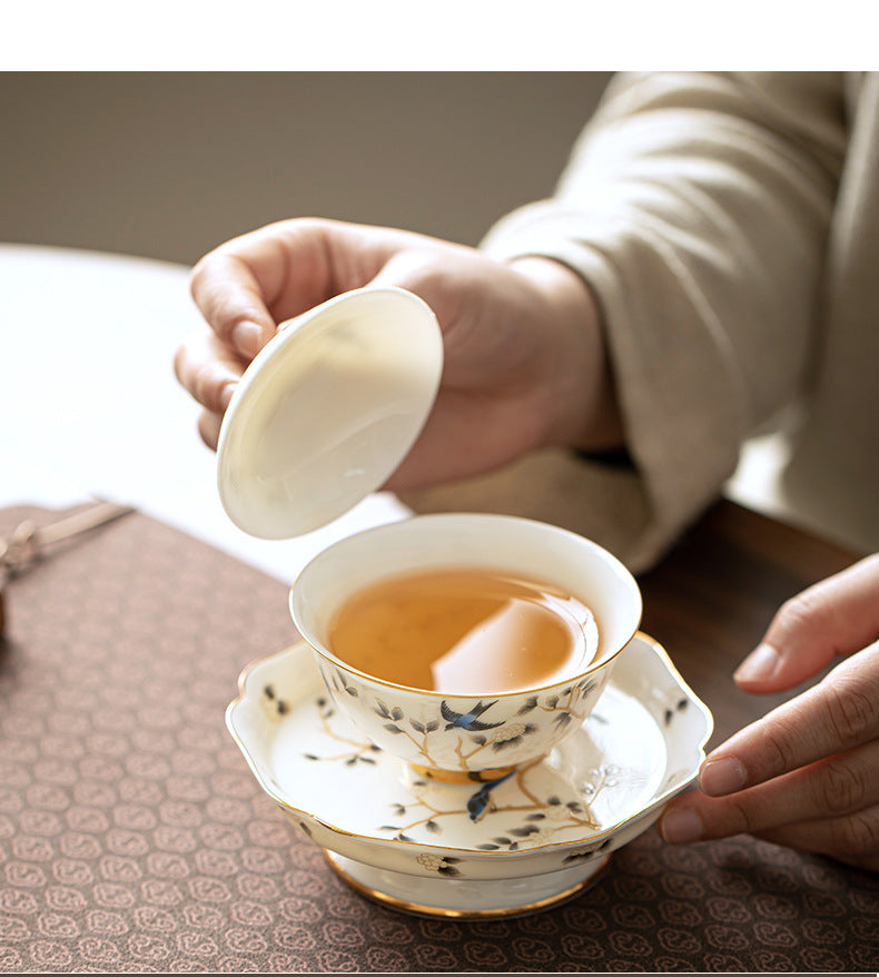 Chinese tea set, traditional craftsmanship, white porcelain gilded, tea set