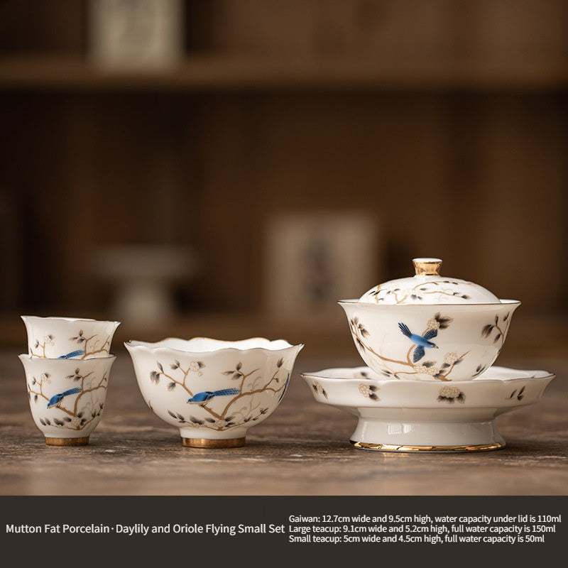 Chinese tea set, traditional craftsmanship, white porcelain gilded, tea set