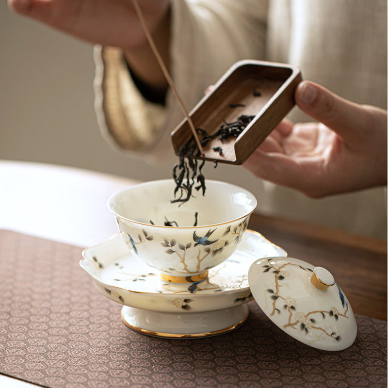 Chinese tea set, traditional craftsmanship, white porcelain gilded, tea set