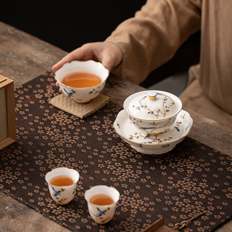 Chinese tea set, traditional craftsmanship, white porcelain gilded, tea set